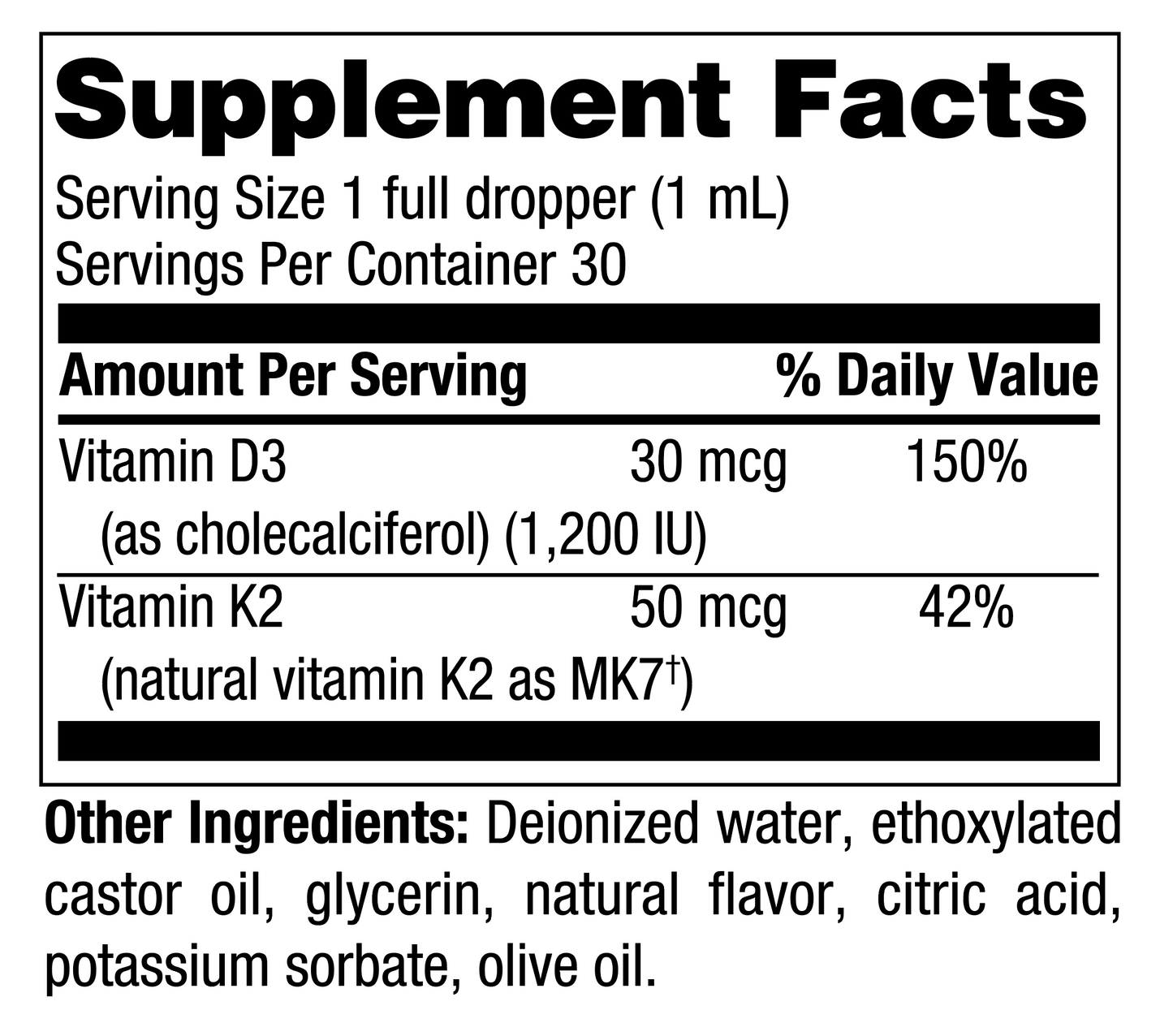 Vitamin D3 + K2 30 Servings